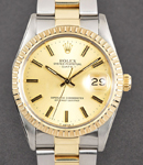 Date 34mm in Steel with Yellow Gold Fluted Bezel on Oyster Bracelet with Champagne Stick Dial