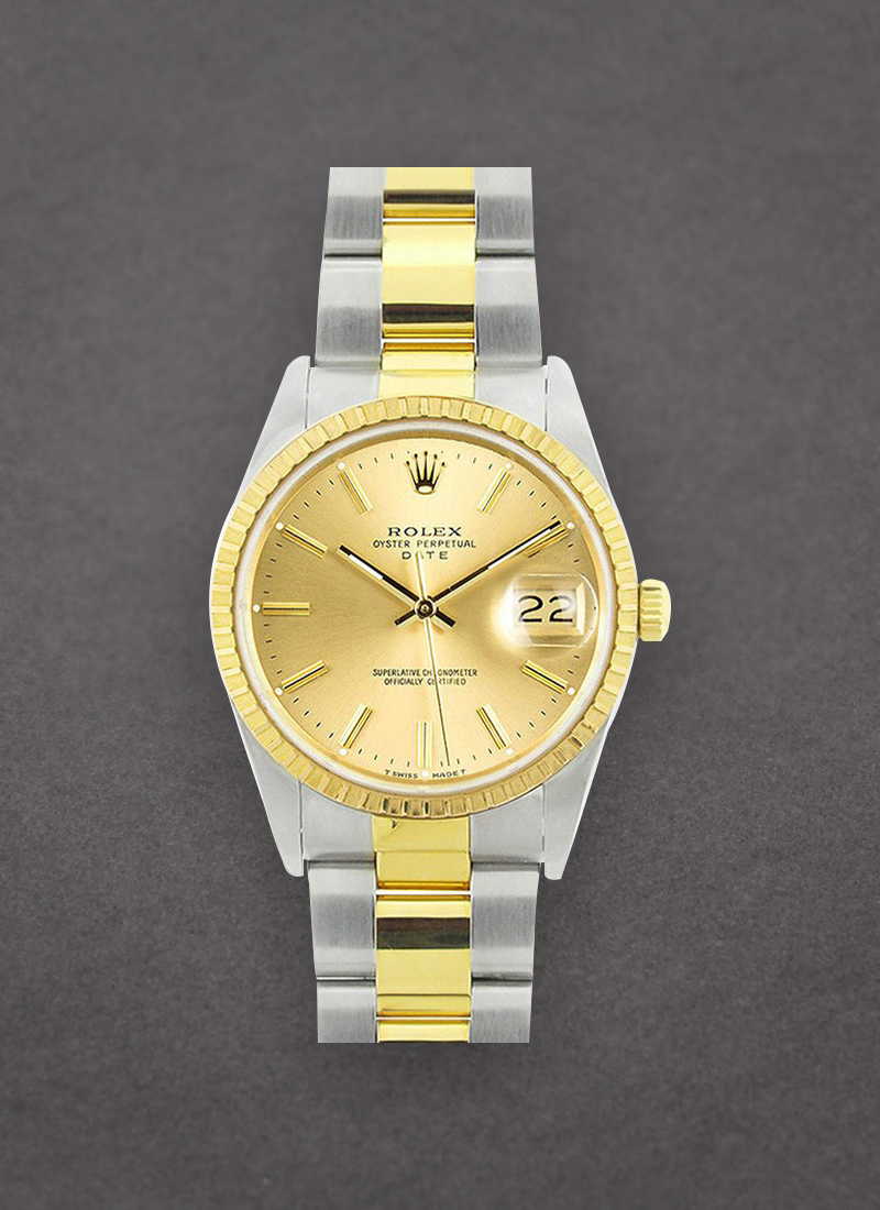 Pre-Owned Rolex Date 34mm in Steel with Yellow Gold Fluted Bezel