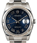 Men's Datejust 36mm  in Steel with White Gold Fluted Bezel  on Oyster Bracelet with Blue Jubilee Roman Dial