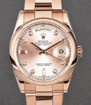 President 36mm in Rose Gold with Smooth Bezel on Oyster Bracelet with Rose Diamond Dial