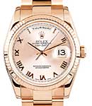 President Day Date 36mm in Rose Gold with Fluted Bezel on Oyster Bracelet with Rose Roman Dial