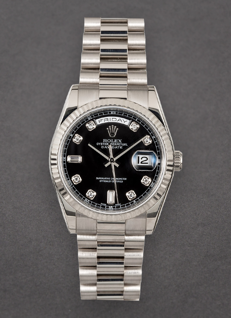 Pre-Owned Rolex President DayDate 36mm in White Gold with Fluted Bezel