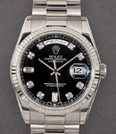 President DayDate 36mm in White Gold with Fluted Bezel on President Bracelet with Black Diamond Dial