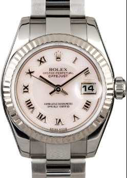 Datejust Lady's in Steel with Fluted Bezel on Steel Oyster Bracelet with Pink Mother of Pearl Roman Dial