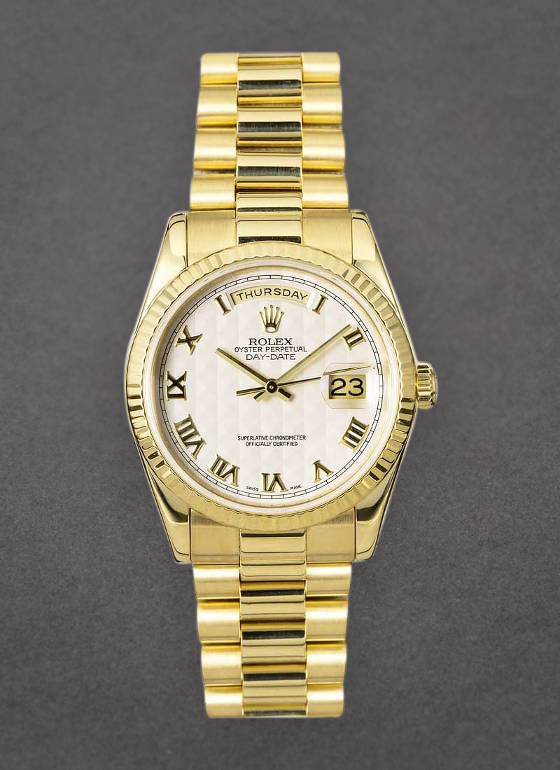 Pre-Owned Rolex President Day Date 36mm in Yellow Gold with Fluted Bezel