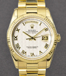 President Day Date 36mm in Yellow Gold with Fluted Bezel on President Bracelet with Ivory Pyramid Roman Dial