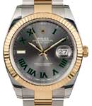 Datejust 41mm in Steel with Yellow Gold Fluted Bezel on Oyster Bracelet with Wimbledon Dial - Gray Green Roman