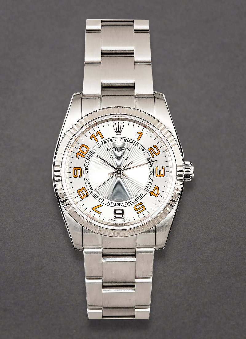 Pre-Owned Rolex Air King 34mm in Steel with White Gold Fluted Bezel