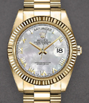 President Day Date 36mm in Yellow Gold with Fluted Bezel on President Bracelet with White MOP Roman Dial