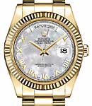 President Day Date 36mm in Yellow Gold with Fluted Bezel on President Bracelet with White MOP Roman Dial