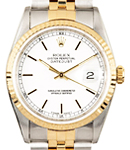 Datejust 36mm in Steel with Yellow Gold Fluted Bezel on Jubilee Bracelet with White Stick Dial