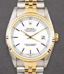 Datejust 36mm in Steel with Yellow Gold Fluted Bezel on Jubilee Bracelet with White Stick Dial