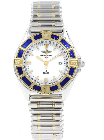 J Class 31mm in Steel with Yellow Gold Blue Sapphire Bezel on 2-Tone Bracelet with White Dial