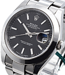 Datejust 41mm in Steel with Smooth Bezel on Oyster Bracelet with Black Stick Dial