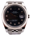 Datejust II 41mm in Steel with White Gold Fluted Bezel on Jubilee Bracelet with Blue Diamond Dial