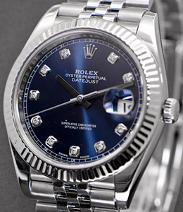 Datejust II 41mm in Steel with White Gold Fluted Bezel on Jubilee Bracelet with Blue Diamond Dial