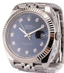 Datejust II 41mm in Steel with White Gold Fluted Bezel on Jubilee Bracelet with Blue Diamond Dial