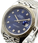 Datejust II 41mm in Steel with White Gold Fluted Bezel on Jubilee Bracelet with Blue Diamond Dial