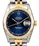 Datejust 36mm with Yellow Gold Fluted Bezel on Jubilee Bracelet with Blue Stick Dial