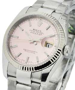 Men's Datejust 36mm in Steel with White Gold Fluted Bezel   on Oyster Bracelet with Pink Luminous Index Dial