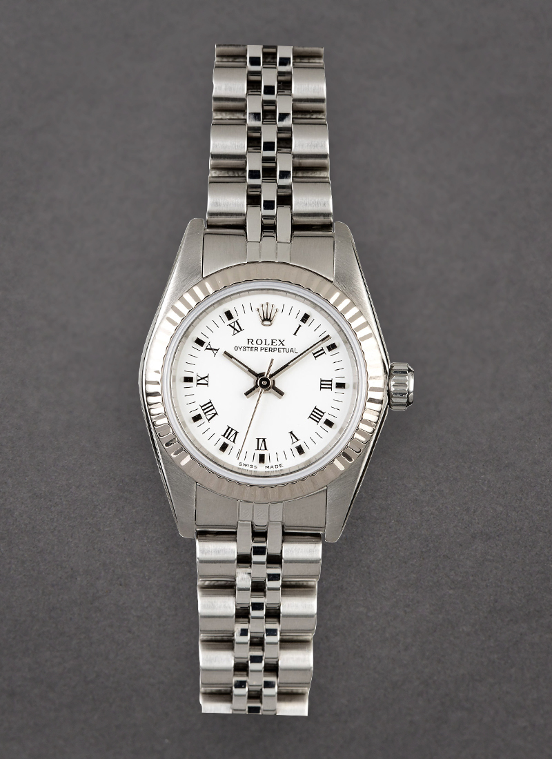 Pre-Owned Rolex Oyster Perpetual No Date Lady's with Steel Fluted Bezel