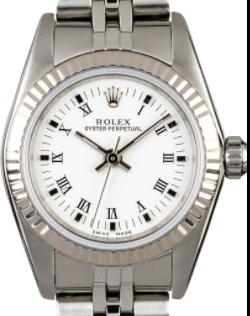 Oyster Perpetual No Date Lady's with Steel Fluted Bezel on Jubilee Bracelet with White Roman Dial