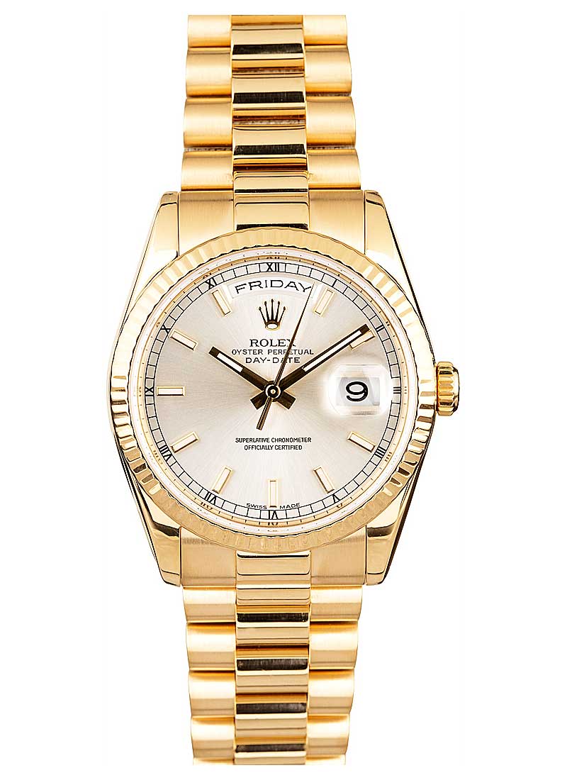 Pre-Owned Rolex Day Date President 36mm in Yellow Gold with Fluted Bezel