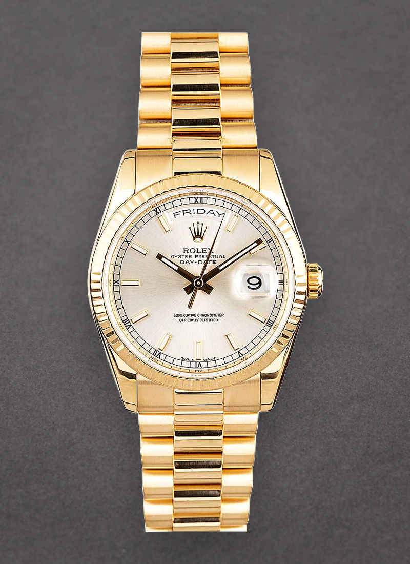 Pre-Owned Rolex Day Date President 36mm in Yellow Gold with Fluted Bezel