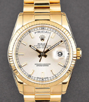 Day Date President 36mm in Yellow Gold with Fluted Bezel on President Bracelet with Silver Stick Dial