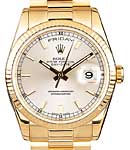 Day Date President 36mm in Yellow Gold with Fluted Bezel on President Bracelet with Silver Stick Dial