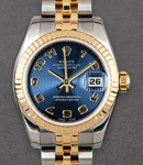 26mm Datejust Ladies in Steel with Yellow Gold Fluted Bezel on Jubilee Bracelet with Blue Concentric Arabic Dial