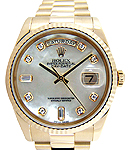 President Day Date 36mm in Yellow Gold with Fluted Bezel on President Bracelet with White MOP Diamond Dial
