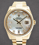 President Day Date 36mm in Yellow Gold with Fluted Bezel on President Bracelet with White MOP Diamond Dial