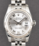 Datejust Lady's in Steel with White Gold Fluted Bezel on Steel Jubilee Bracelet with Silver Roman Dial