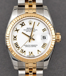 Datejust Ladies 26mm with Yellow Gold Fluted Bezel on Jubilee Bracelet with White Roman Dial