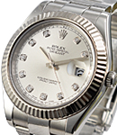 Datejust 41mm in Steel with White Gold Fluted Bezel on Oyster Bracelet with Silver Diamond Dial