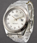 Datejust 41mm in Steel with White Gold Fluted Bezel on Oyster Bracelet with Silver Diamond Dial