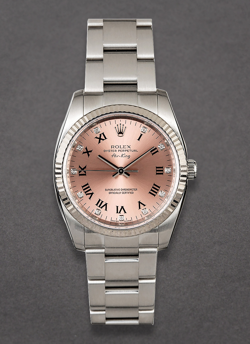 Pre-Owned Rolex Air king 34mm in Steel with White Gold Fluted Bezel