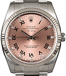 Air king 34mm in Steel with White Gold Fluted Bezel on Oyster Bracelet with Salmon Roman and Diamond Dial