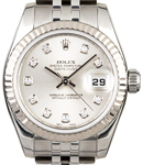 Lady's Datejust in Steel with White Gold Fluted Bezel on Steel Jubilee Bracelet with Silver Diamond Dial