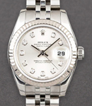 Lady's Datejust in Steel with White Gold Fluted Bezel on Steel Jubilee Bracelet with Silver Diamond Dial