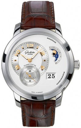 PanoMaticLunar XL Mens 42mm Automatic in White Gold on Brown Crocodile Leather Strap with Silver Dial