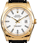 Men's Datejust 36mm in Yellow Gold with Fluted Bezel on Strap with White Stick Dial