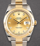 2-Tone Datejust 41mm with Yellow Gold Fluted Bezel on Oyster Bracelet with Champagne Diamond Dial