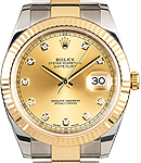 2-Tone Datejust 41mm with Yellow Gold Fluted Bezel     on Oyster Bracelet with Champagne Diamond Dial