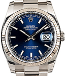 Men's Datejust 36mm in Steel with White Gold Fluted Bezel  on Oyster Bracelet with Blue Luminous Index Dial