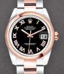 Lady Datejust in Steel with Rose Gold Smooth Bezel on Steel and Rose Gold Oyster Bracelet with Black Roman Dial