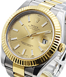 Datejust 41mm in Steel with Yellow Gold Fluted Bezel on Oyster Bracelet with Champagne Stick Dial with Luminous Markers