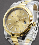 Datejust 41mm in Steel with Yellow Gold Fluted Bezel on Oyster Bracelet with Champagne Stick Dial with Luminous Markers