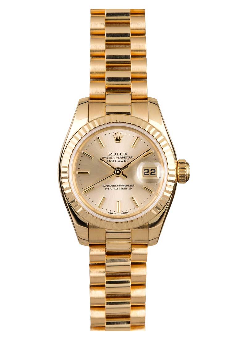 Pre-Owned Rolex Ladies President in Yellow Gold with Fluted Bezel